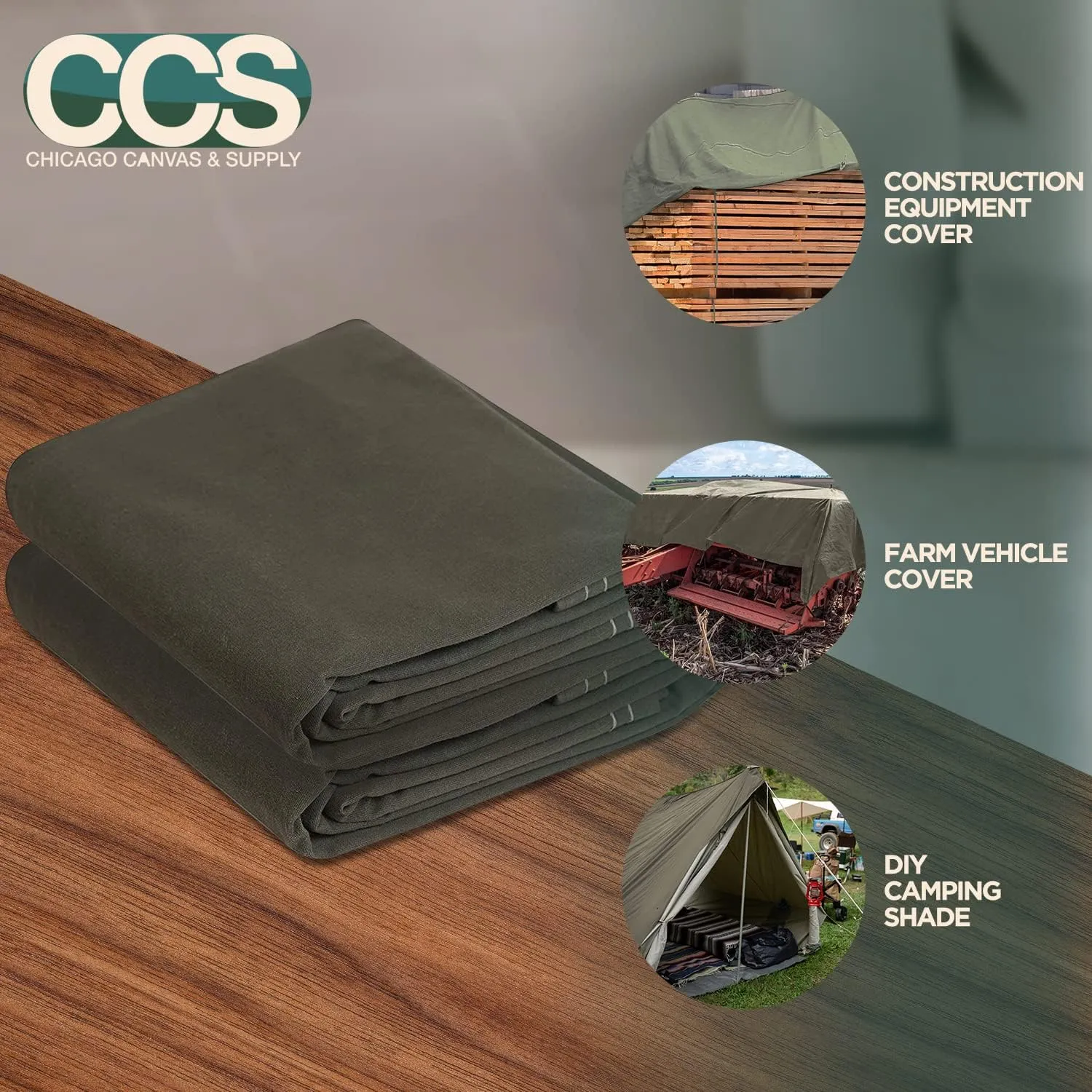 CCS Waterproof Iron Horse Canvas Tarp – Heavy Duty Silicone-Treated Polyester Tarpaulin with Rustproof Grommets for Awnings, Camping, Construction, Equipment Cover & Outdoor Use (Tan, 5x7 Ft)