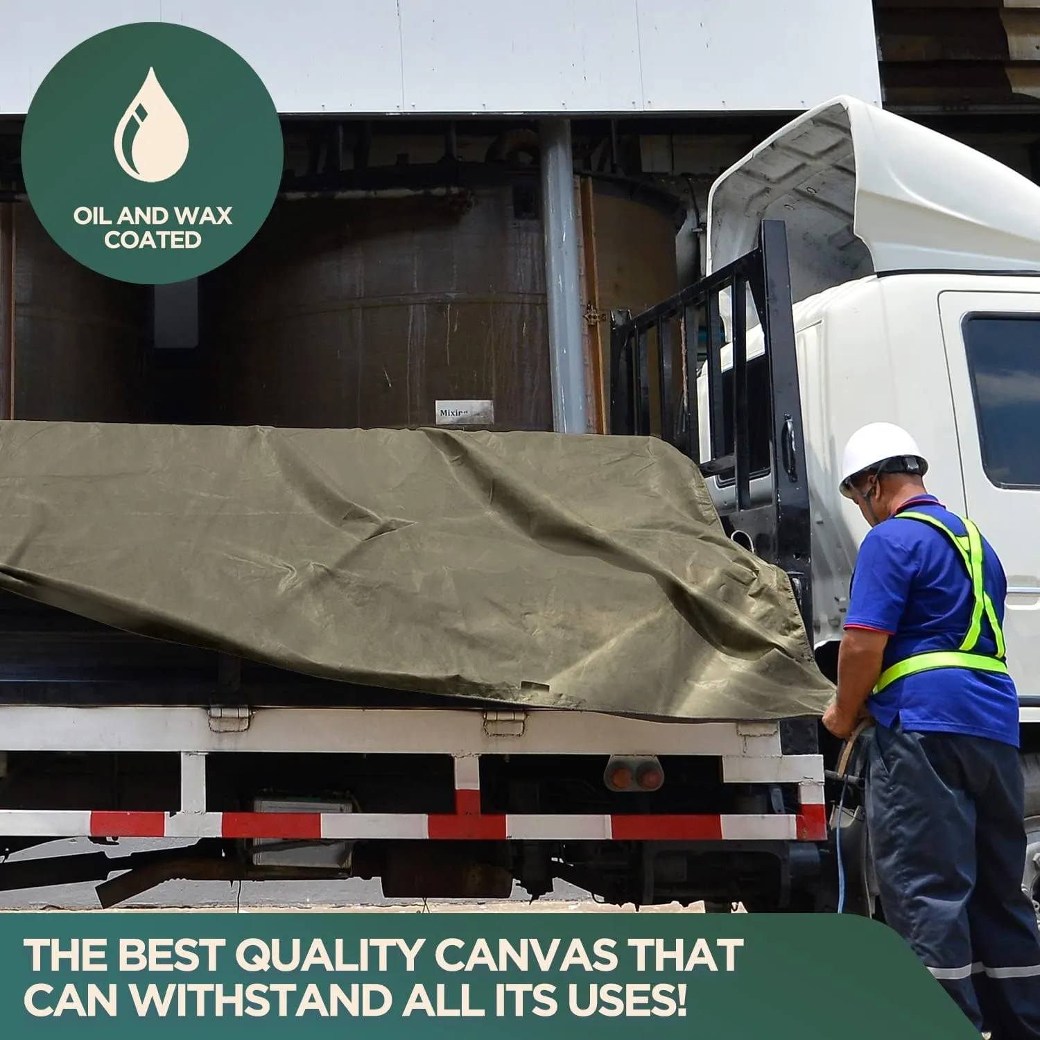 CCS Waterproof Iron Horse Canvas Tarp – Heavy Duty Silicone-Treated Polyester Tarpaulin with Rustproof Grommets for Awnings, Camping, Construction, Equipment Cover & Outdoor Use (Tan, 5x7 Ft)
