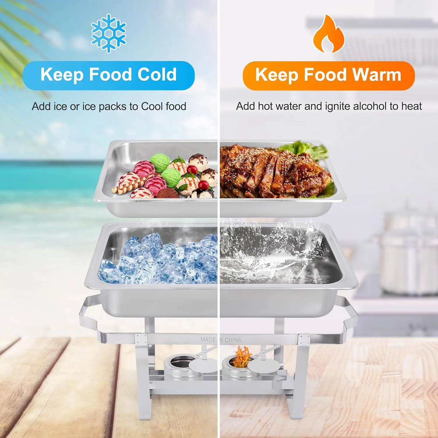Chafing Dish Buffet Set 9 Qt Stainless Steel Complete Chafer Set Catering Warmer Set with Water Pan, Fuel Holder for Parties, Dinners, Catering, Buffet and Weddings 2 Silver