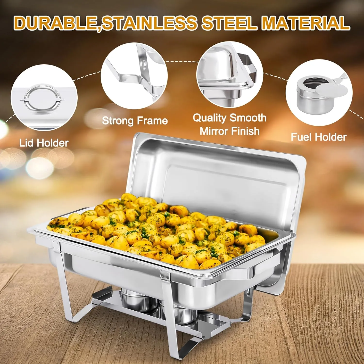 Chafing Dish Buffet Set 9 Qt Stainless Steel Complete Chafer Set Catering Warmer Set with Water Pan, Fuel Holder for Parties, Dinners, Catering, Buffet and Weddings 2 Silver