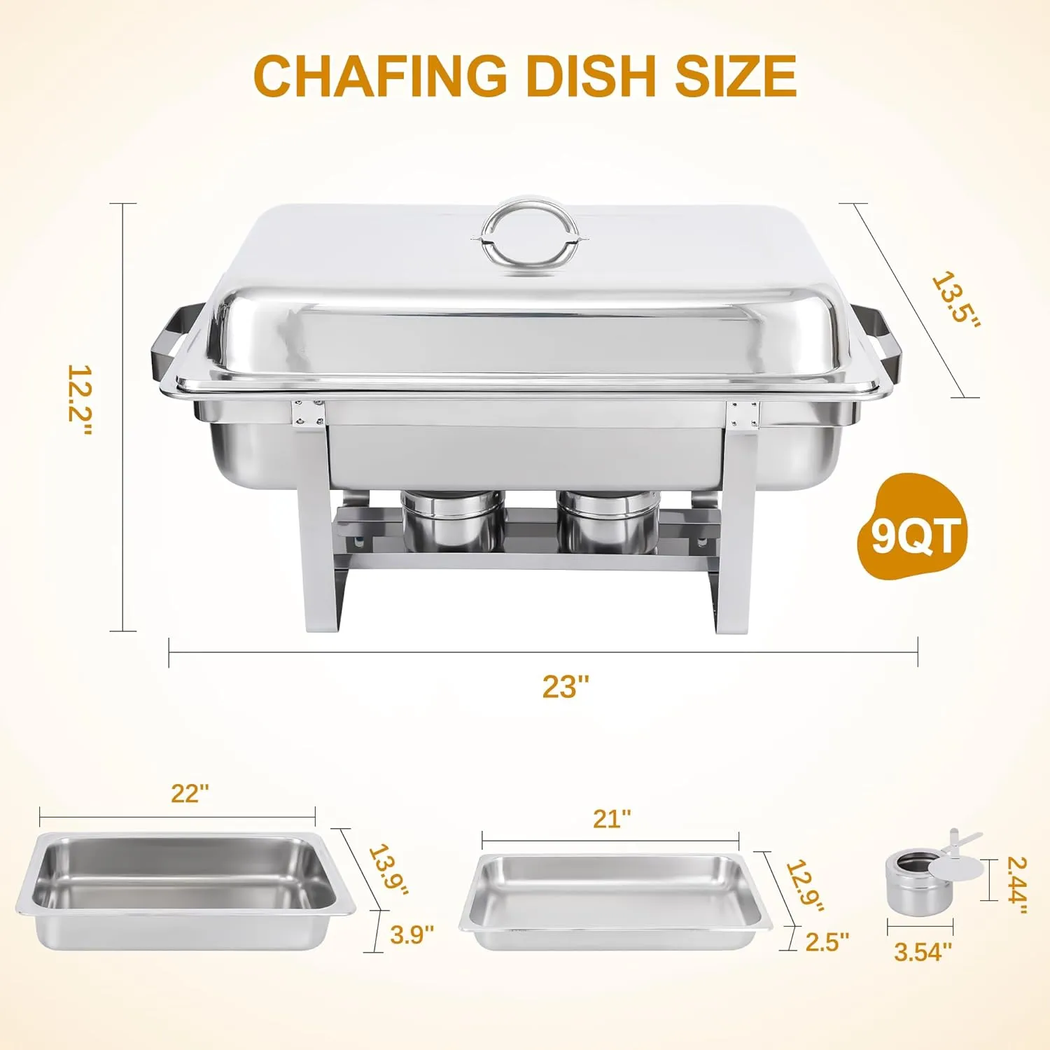 Chafing Dish Buffet Set 9 Qt Stainless Steel Complete Chafer Set Catering Warmer Set with Water Pan, Fuel Holder for Parties, Dinners, Catering, Buffet and Weddings 2 Silver