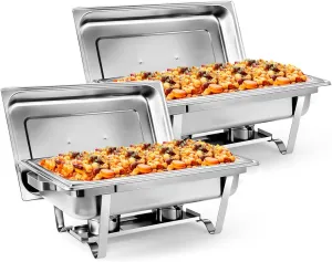 Chafing Dish Buffet Set 9 Qt Stainless Steel Complete Chafer Set Catering Warmer Set with Water Pan, Fuel Holder for Parties, Dinners, Catering, Buffet and Weddings 2 Silver