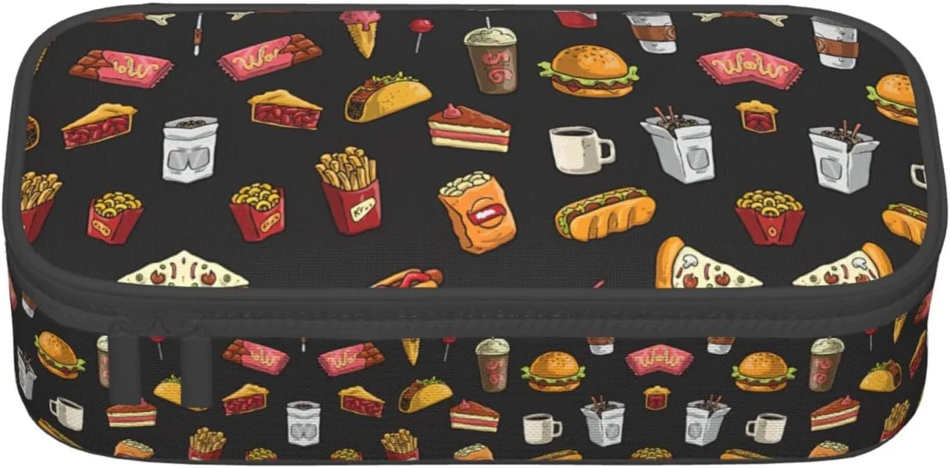 Chicken leg burger drink print Large Capacity Storage Bag Travel Office Supplies Box, Makeup Bag, Desk Organizer with