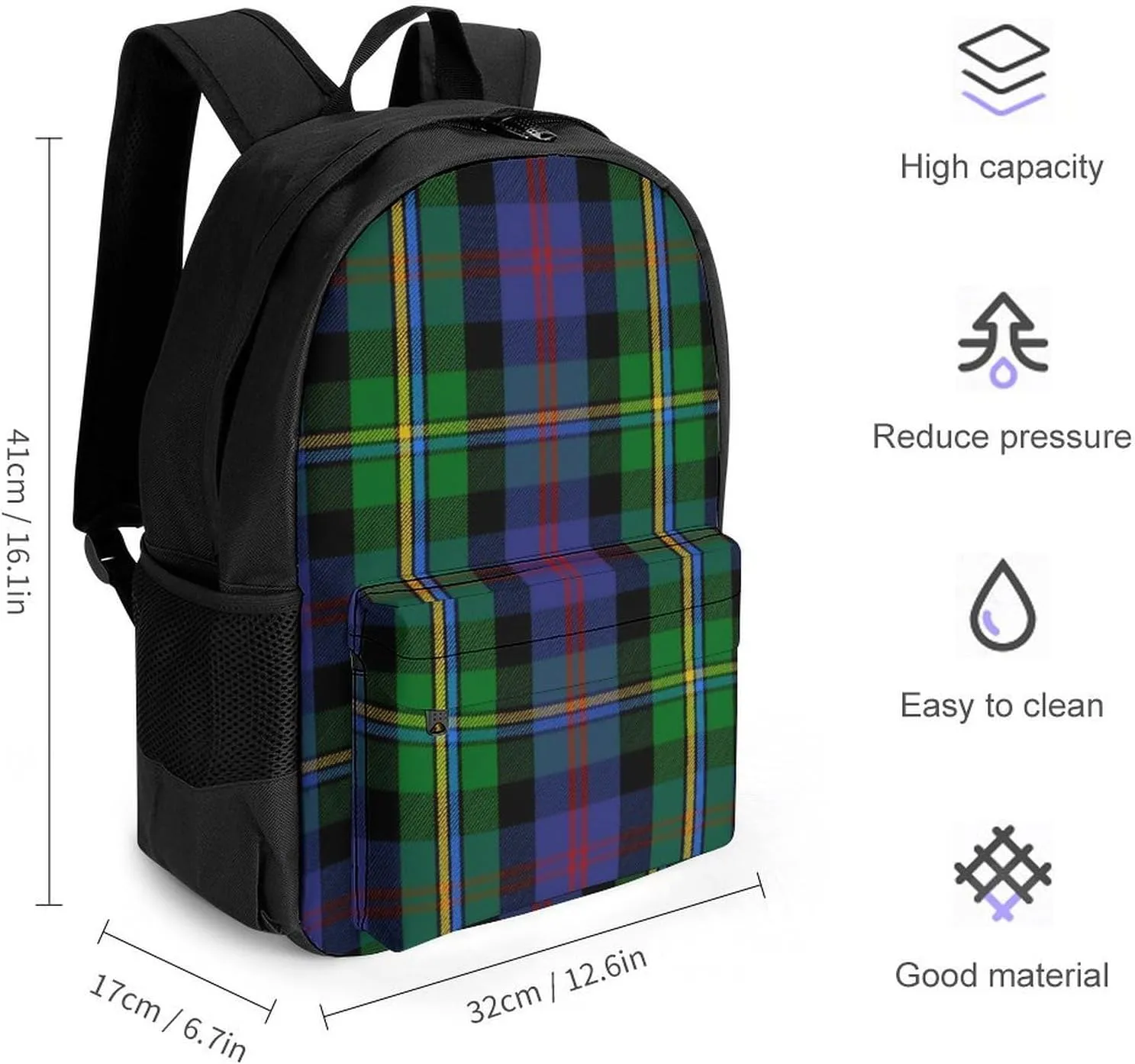 Clan Malcolm Tartan Large Capacity Fully Printed Backpack with Pockets Unisex