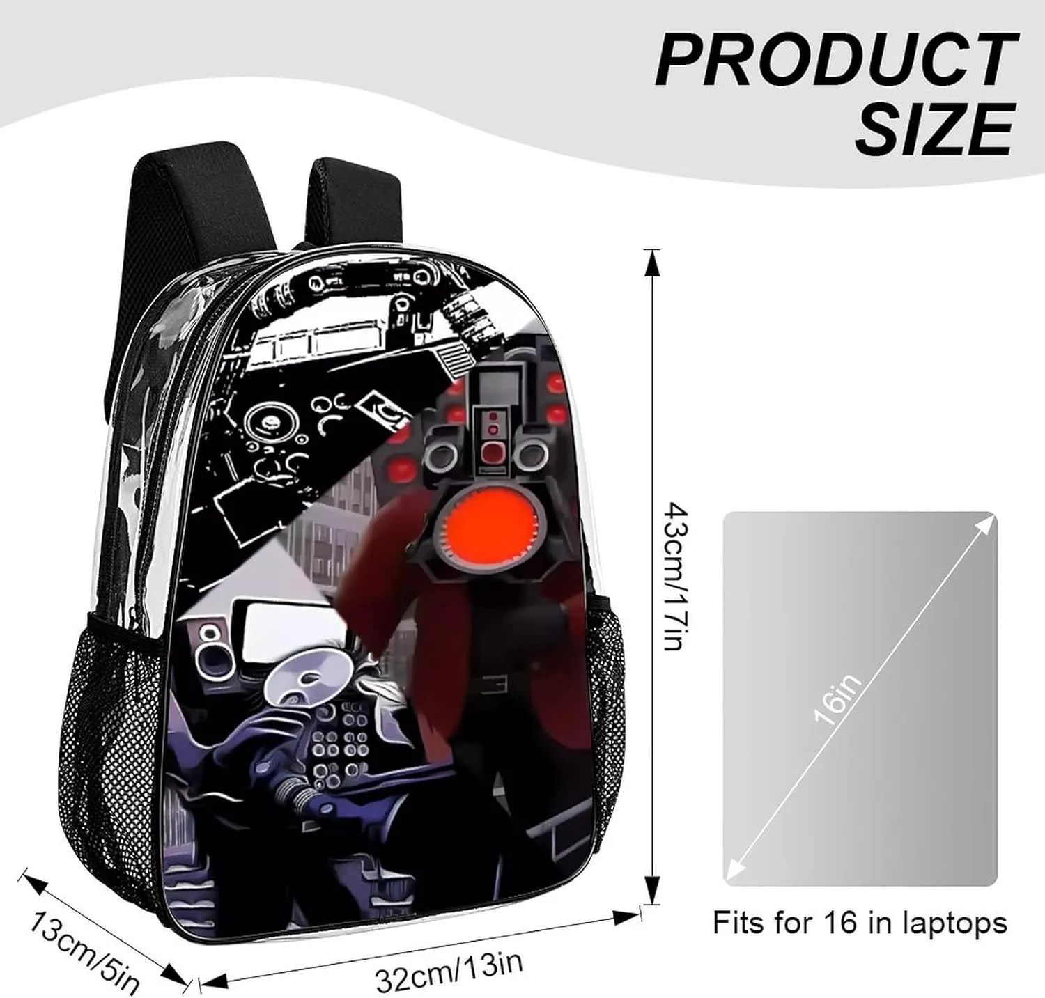 Clear Backpack Heavy Duty PVC Transparent Funny Toi-let Backpack 17"" Large Capacity See Through Bag for Travel, 43x32x13cm, Style