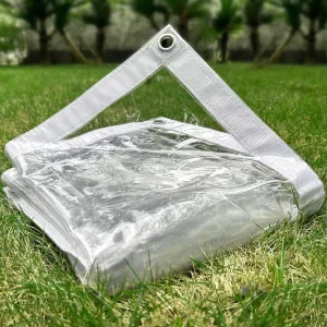 Clear Tarp 8 x 10FT, 20 Mil Clear Vinyl Tarp, Small Cover Plastic Sheeting with Grommets, Double-Stitched Reinforced Edges, Heavy Duty Tarps Waterproof and Tearproof