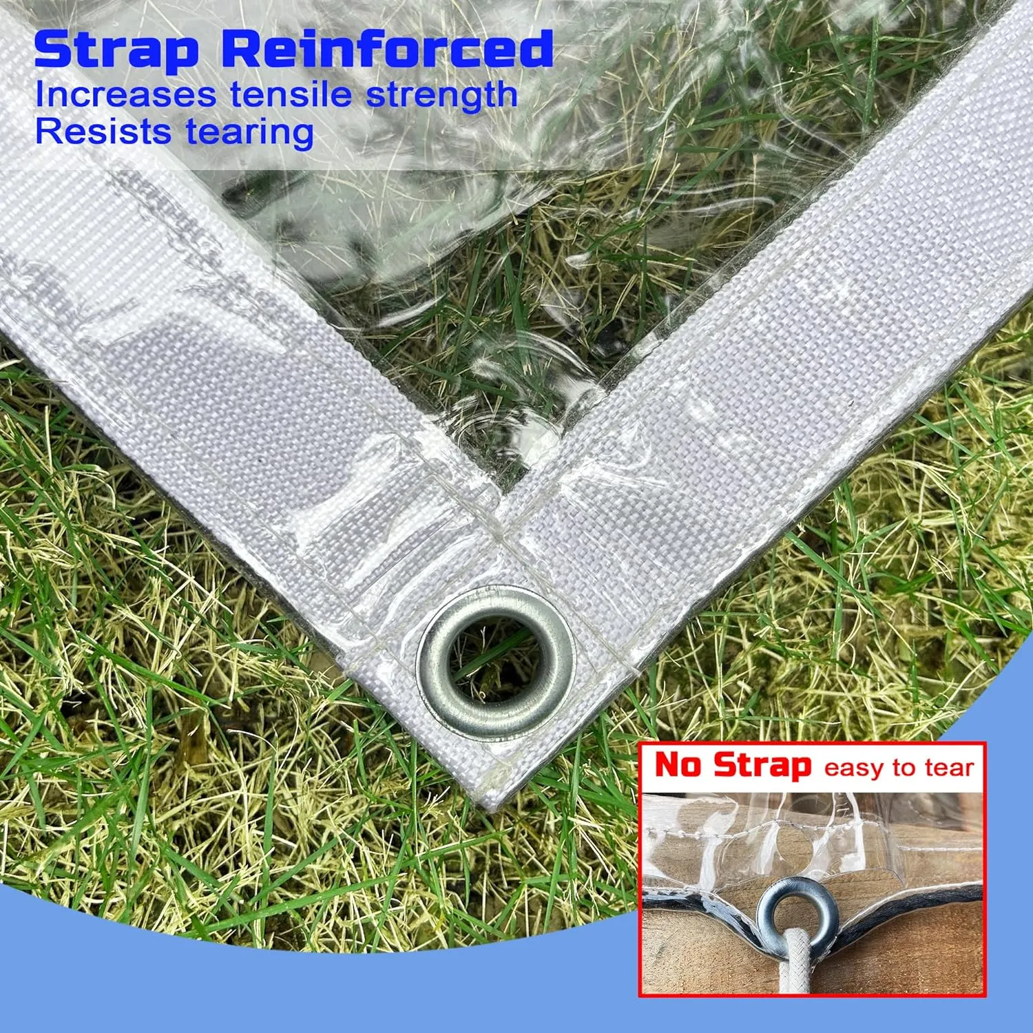 Clear Tarp 8 x 10FT, 20 Mil Clear Vinyl Tarp, Small Cover Plastic Sheeting with Grommets, Double-Stitched Reinforced Edges, Heavy Duty Tarps Waterproof and Tearproof