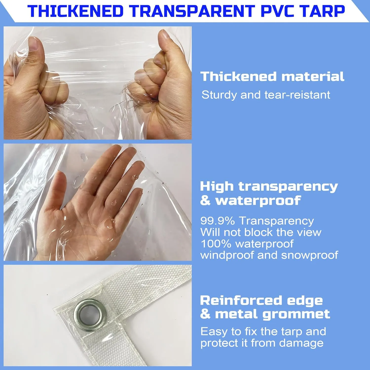 Clear Tarp 8 x 10FT, 20 Mil Clear Vinyl Tarp, Small Cover Plastic Sheeting with Grommets, Double-Stitched Reinforced Edges, Heavy Duty Tarps Waterproof and Tearproof