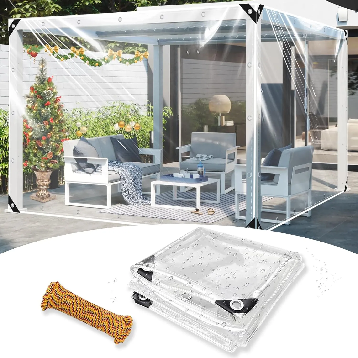 Clear Tarp 8x10 ft, Heavy Duty Waterproof Tarp with Grommets, Thickened Tear Resistant PVC Tarps for Chicken Coop Protection, Pergola, Greenhouse, Patio, Balcony