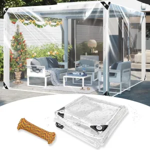 Clear Tarp 8x10 ft, Heavy Duty Waterproof Tarp with Grommets, Thickened Tear Resistant PVC Tarps for Chicken Coop Protection, Pergola, Greenhouse, Patio, Balcony