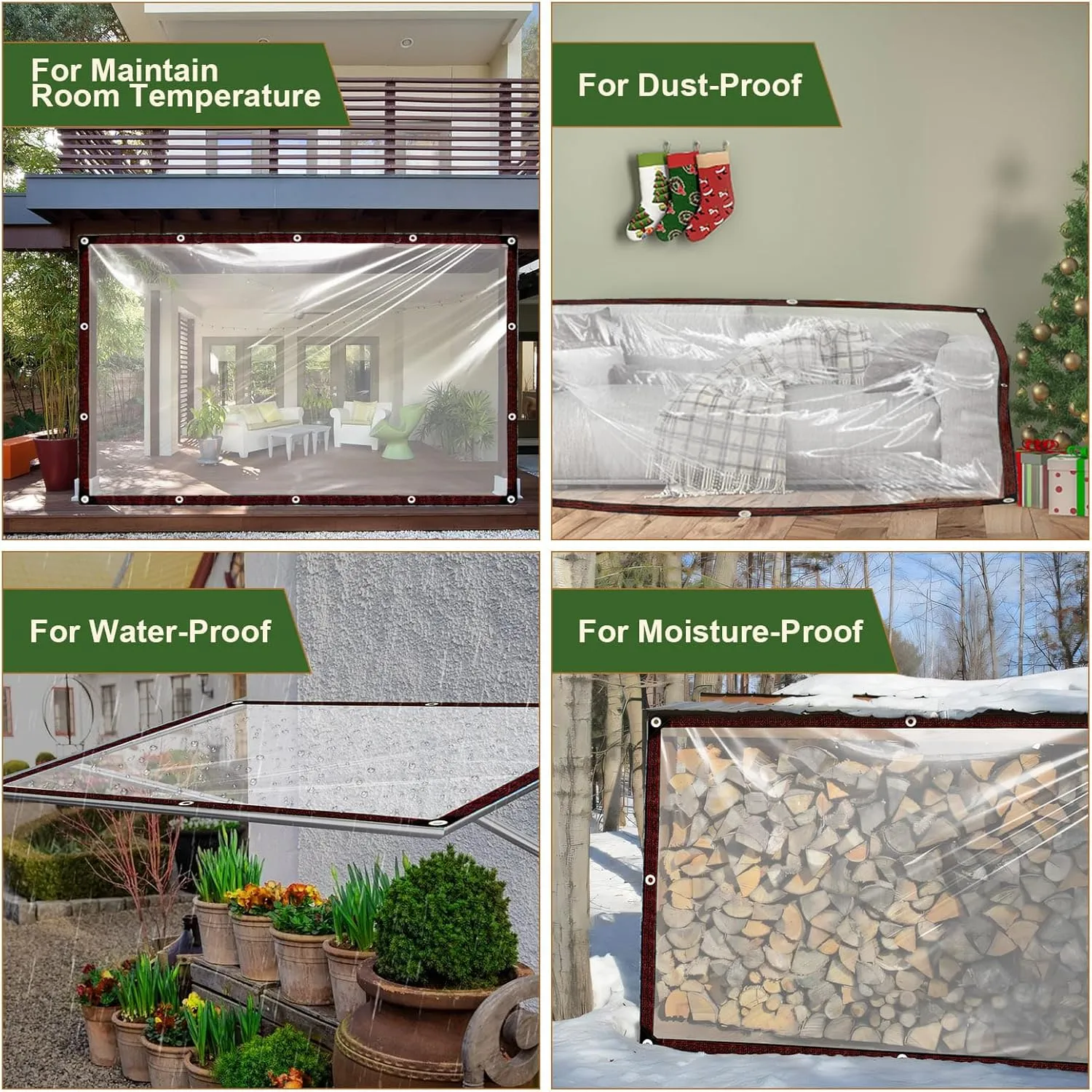 Clear Tarp - Waterproof - Small 6x8ft for Garden, Tarpaulin Transparent with Grommets of Plant/Pool Outdoor Rain Plastic Tarps, Chicken Coop Cover/Dog Kennel Roof Canopy