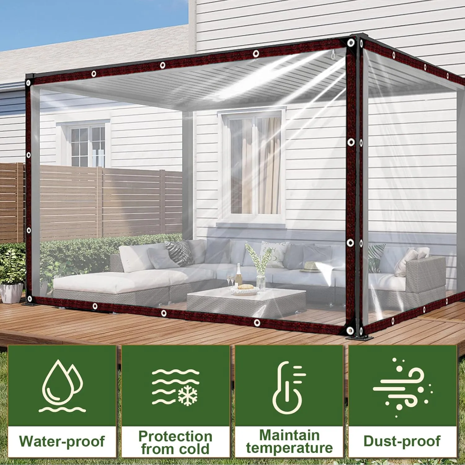 Clear Tarp - Waterproof - Small 6x8ft for Garden, Tarpaulin Transparent with Grommets of Plant/Pool Outdoor Rain Plastic Tarps, Chicken Coop Cover/Dog Kennel Roof Canopy