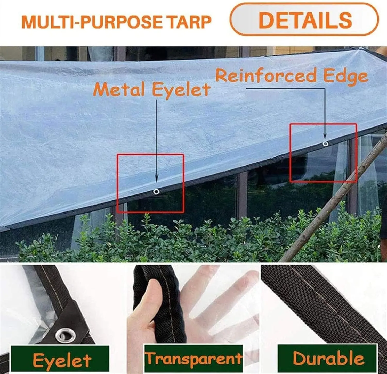 Clear Tarps Heavy Duty - Transparent Plastic Tarpaulin Outdoor - Flower Plant Sheet Covers - Strengthen Windproof Cover, Easy To Attach, For Winter Plants Garden Furniture 7 X 10 Ft / 20 × 26 Ft
