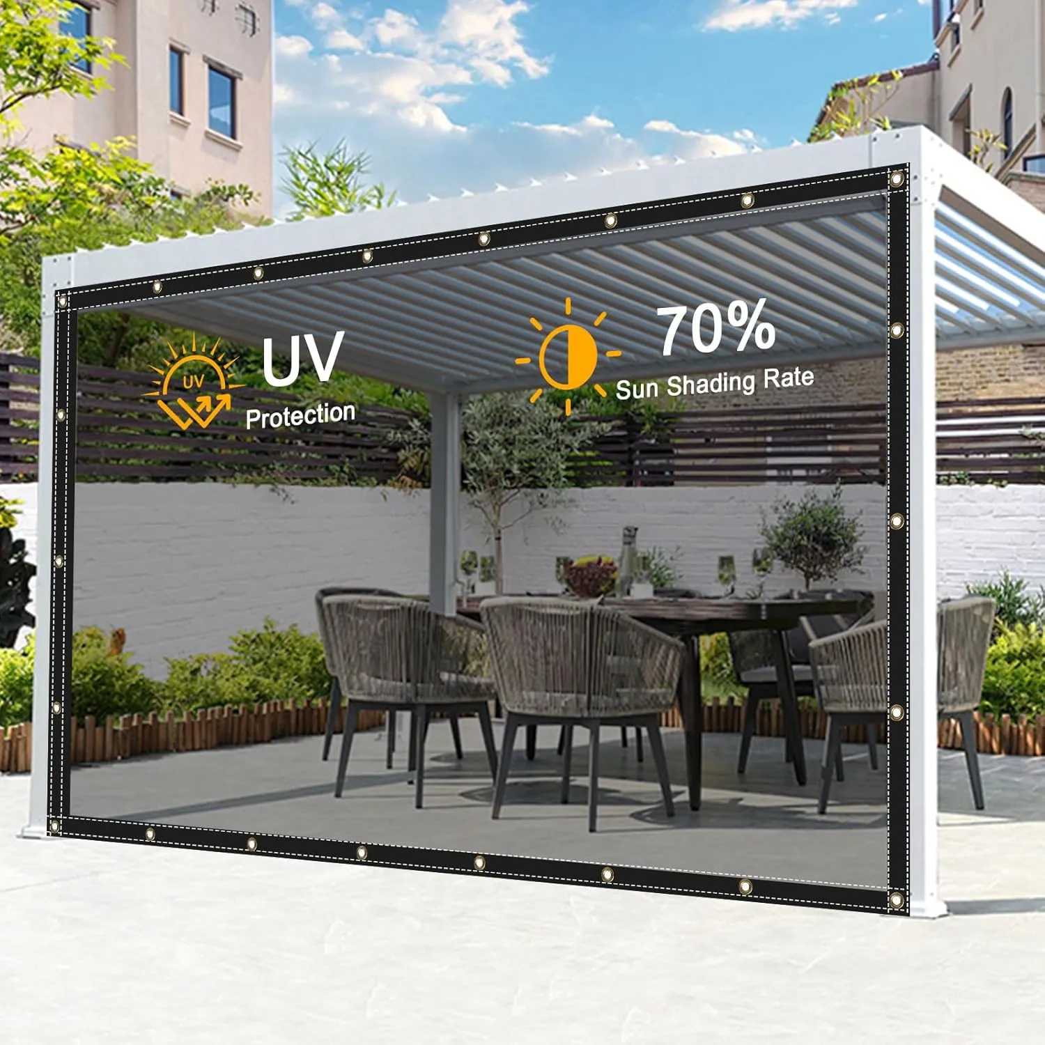 Clear Tarps Heavy Duty UV Protection, Translucent Sun Shade PVC Vinyl Tarpaulin with Grommets, Ropes, Reinforced Edge, Waterproof, Tear-Resistant for Greenhouse, Patio, Garden, Porch, Pavilion