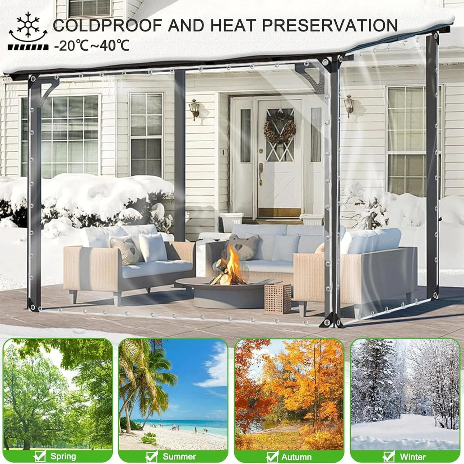 Clear Tarps Heavy Duty Waterproof 12 x 12FT, 14 Mil Wind-Proof Transparent Anti-Tear PVC Curtain Thick Cover Clear Tarps with Grommets, Clear Vinyl Tarp for Patio Pergola Garden Canopy