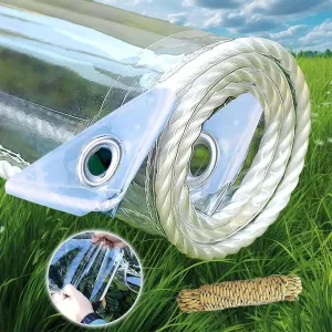 Clear Tarps Heavy Duty Waterproof 12 x 12FT, 14 Mil Wind-Proof Transparent Anti-Tear PVC Curtain Thick Cover Clear Tarps with Grommets, Clear Vinyl Tarp for Patio Pergola Garden Canopy