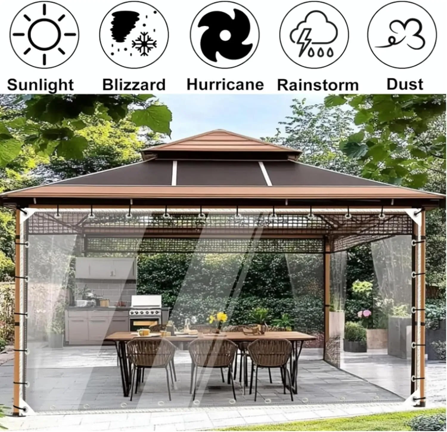 Clear Tarps Heavy Duty Waterproof 12 x 12FT, 14 Mil Wind-Proof Transparent Anti-Tear PVC Curtain Thick Cover Clear Tarps with Grommets, Clear Vinyl Tarp for Patio Pergola Garden Canopy