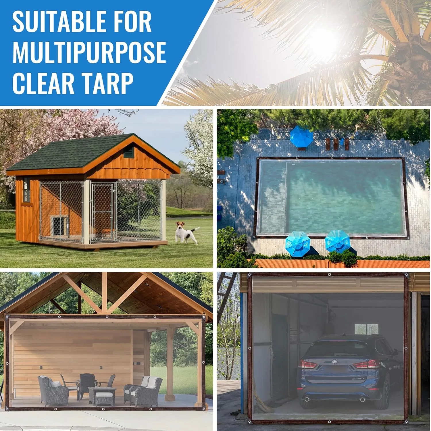 Clear Thicken Waterproof Tarp, 6.5 x 20 FT Rainproof Covering, Heavy Duty Anti Tear Tarp with Grommets, Windproof and Snowproof Poly Tarpaulin for Patio, Plants, Henhouse, Garden, Porch