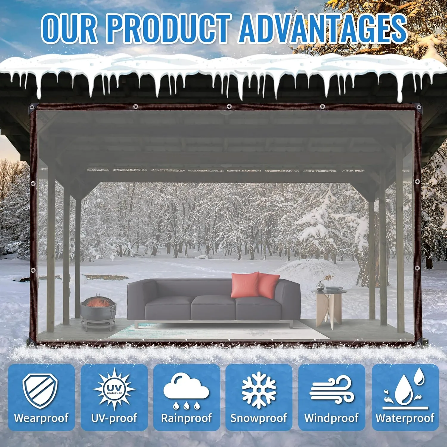Clear Thicken Waterproof Tarp, 6.5 x 20 FT Rainproof Covering, Heavy Duty Anti Tear Tarp with Grommets, Windproof and Snowproof Poly Tarpaulin for Patio, Plants, Henhouse, Garden, Porch