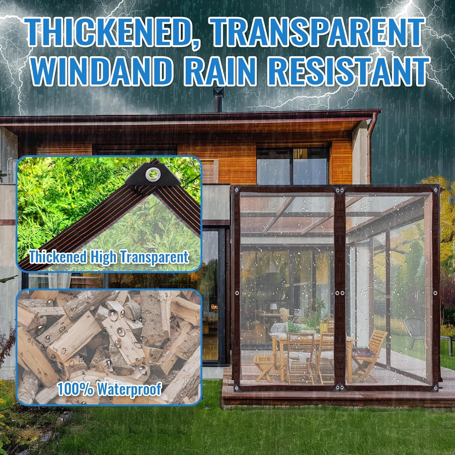 Clear Thicken Waterproof Tarp, 6.5 x 20 FT Rainproof Covering, Heavy Duty Anti Tear Tarp with Grommets, Windproof and Snowproof Poly Tarpaulin for Patio, Plants, Henhouse, Garden, Porch