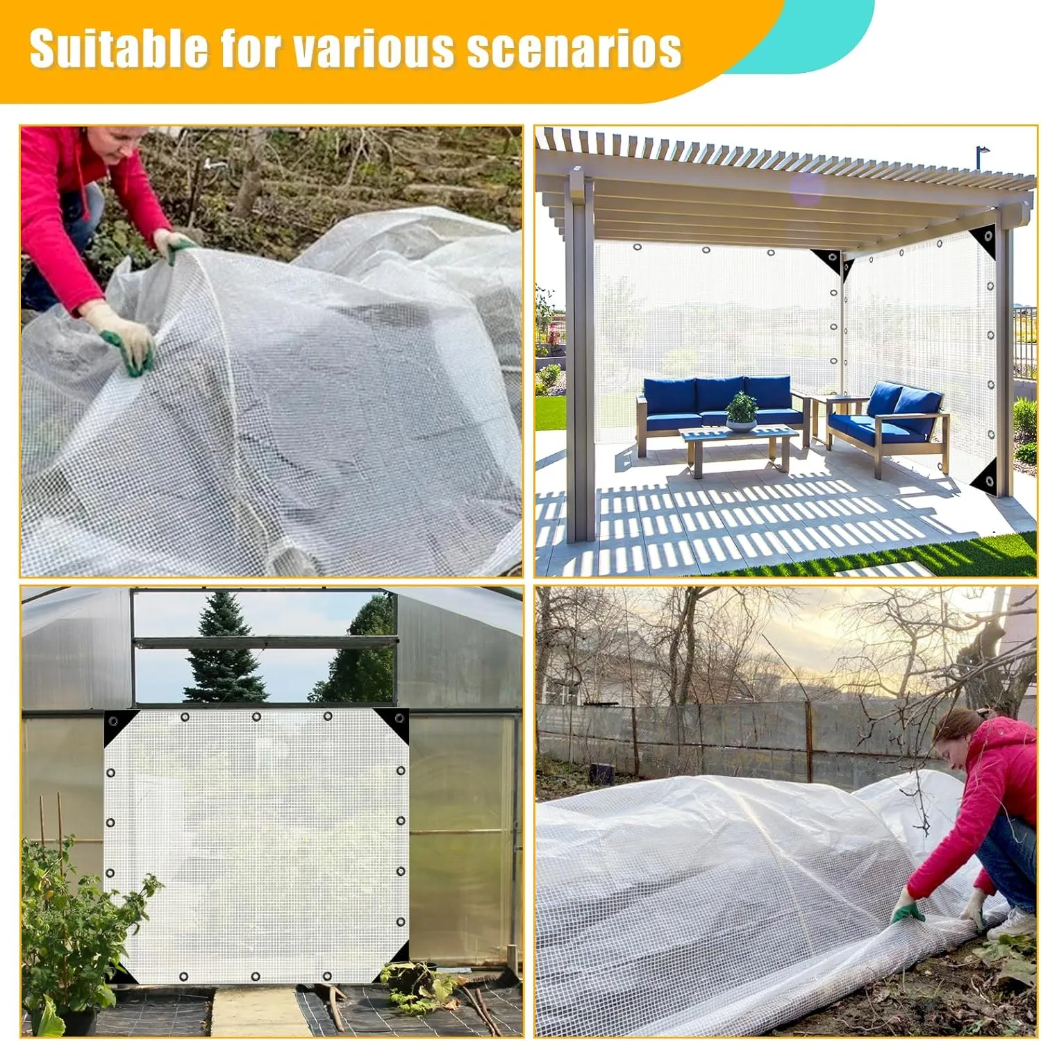 Clear White Tarp Heavy Duty Waterproof 6x8 Ft Clear Greenhouse Tarps with Grommets,10mil Poly Garden Cover UV Resistant for Patio Greenhouse Outdoor