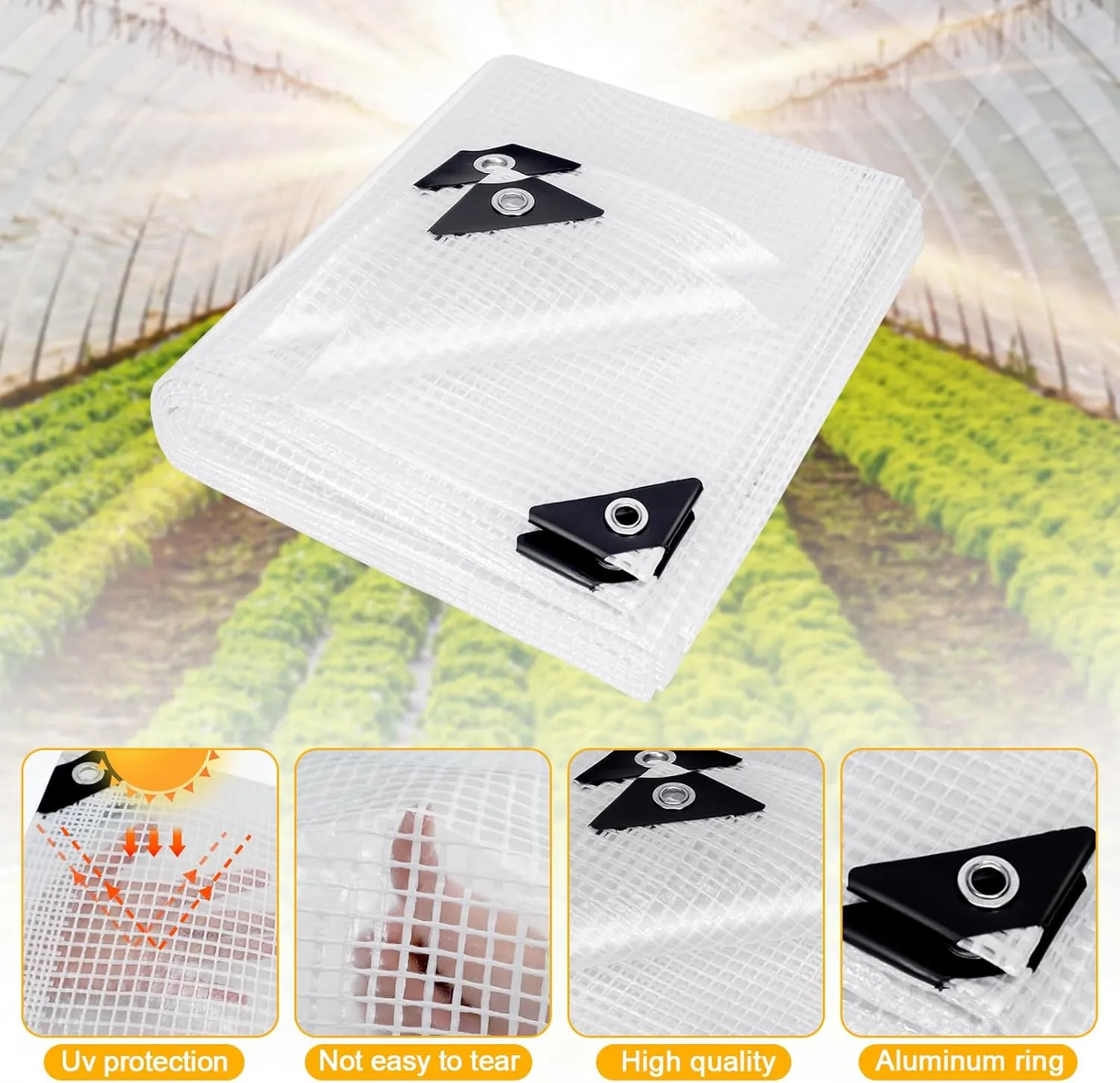 Clear White Tarp Heavy Duty Waterproof 6x8 Ft Clear Greenhouse Tarps with Grommets,10mil Poly Garden Cover UV Resistant for Patio Greenhouse Outdoor