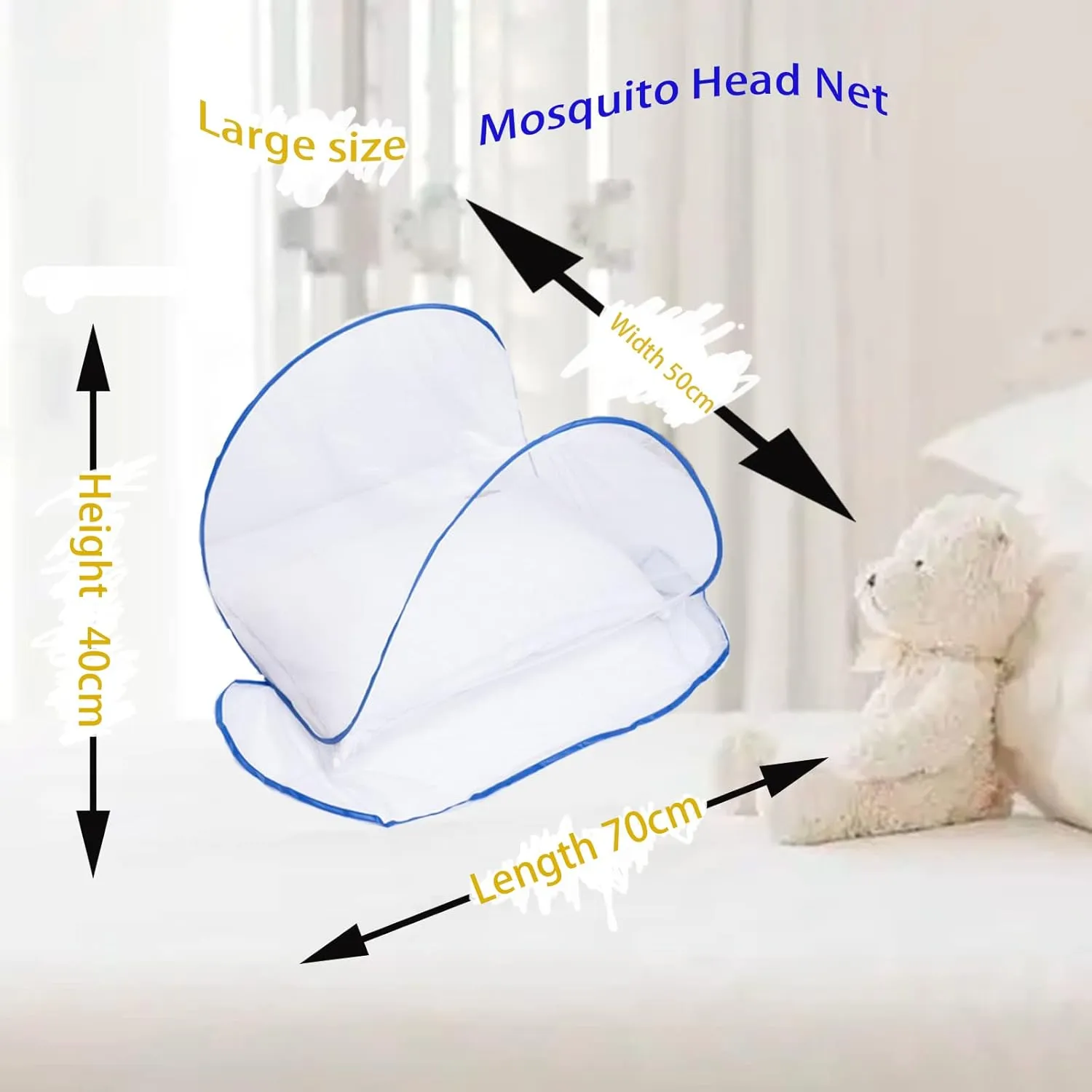 CMINGJ Portable Mosquito Head Net Foldable Pop-Up Travel Essentials Mosquito Net for Bed Free Installation-Large Size Suitable for Bedroom, Camping, nap (Large)
