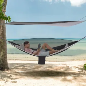 CNCEST Camping Hammock, Hammocks with Mosquito Net Tent and Rain Fly Tarp, 2 in 1 Hammock Tent with 7.5 * 6.8 ft Tarp for Backpacking and Travel - Black, Grey