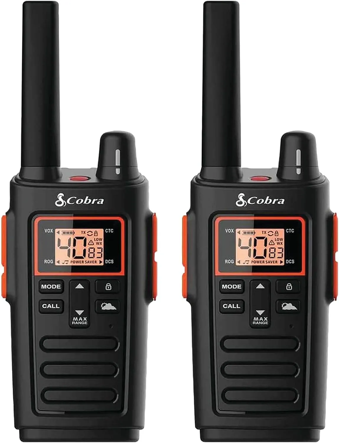 Cobra RX380 Walkie Talkies - Rechargeable, 40 Preset Channels, Long Range 32-Mile Two-Way Radio Set (2-Pack), Black