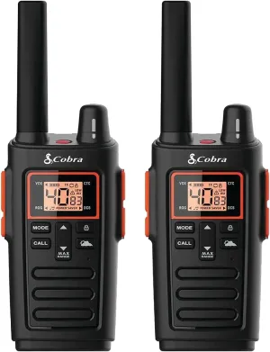 Cobra RX380 Walkie Talkies - Rechargeable, 40 Preset Channels, Long Range 32-Mile Two-Way Radio Set (2-Pack), Black