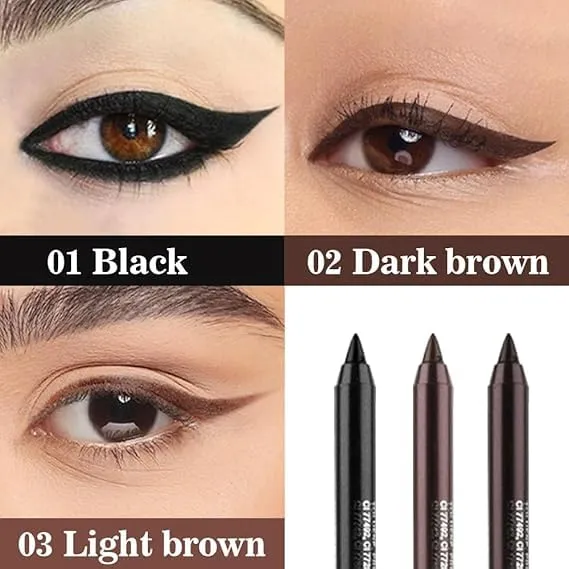 Colored Gel Glitter Eyeliner Pencils Pen Set,Eye Liners & Shadow Pencil Eye Makeup Colorful Eyeliner Kit (01#Black 02#Dark Brown 16#Brown)
