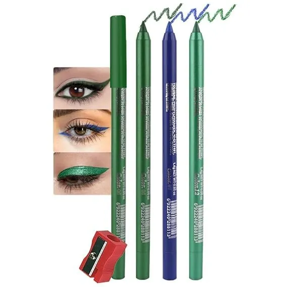 Colored Gel Glitter Eyeliner Pencils Pen Set,Eye Liners & Shadow Pencil Eye Makeup Colorful Eyeliner Kit (06#Shimmer Emerald Green 07#Shimmer Royal Blue 12#Shimmer Green)