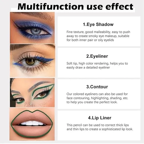 Colored Gel Glitter Eyeliner Pencils Pen Set,Eye Liners & Shadow Pencil Eye Makeup Colorful Eyeliner Kit (06#Shimmer Emerald Green 07#Shimmer Royal Blue 12#Shimmer Green)