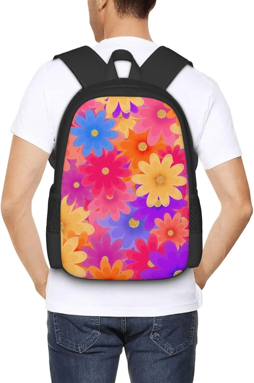 Colorful Flowers Power Springtimes Backpack Minimalist Large Capacity Backpack 16.5 inch Leisure Travel Daypack