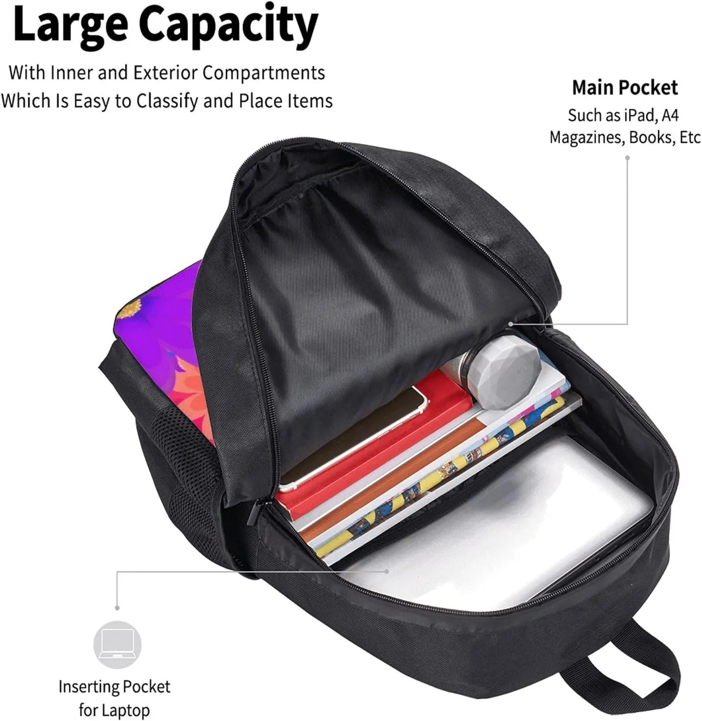 Colorful Flowers Power Springtimes Backpack Minimalist Large Capacity Backpack 16.5 inch Leisure Travel Daypack
