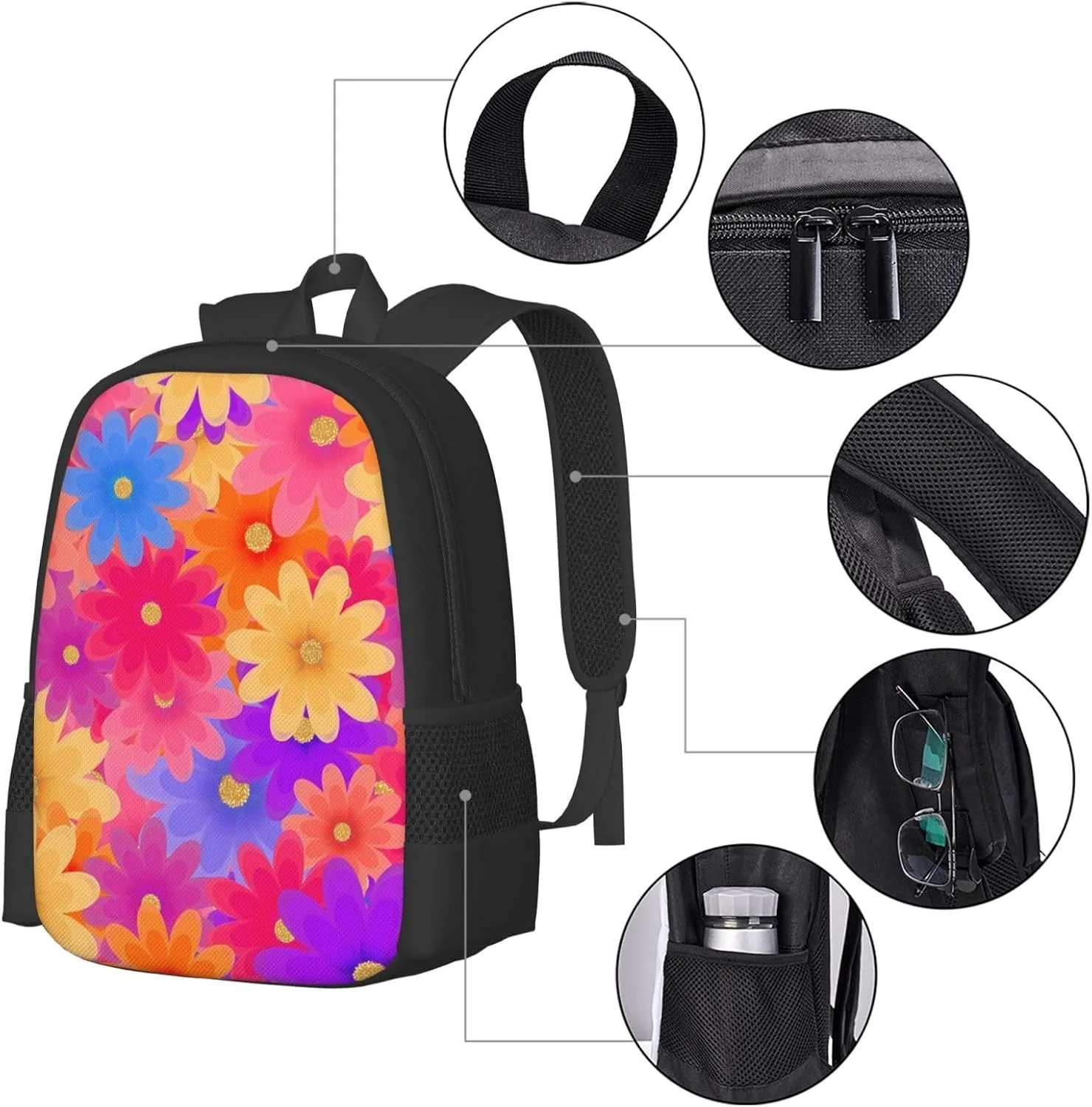 Colorful Flowers Power Springtimes Backpack Minimalist Large Capacity Backpack 16.5 inch Leisure Travel Daypack