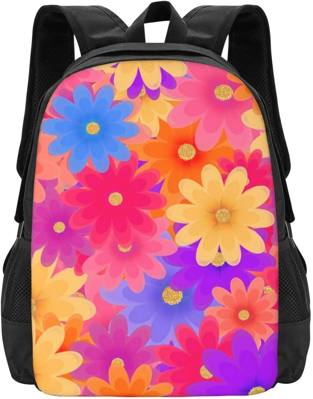 Colorful Flowers Power Springtimes Backpack Minimalist Large Capacity Backpack 16.5 inch Leisure Travel Daypack