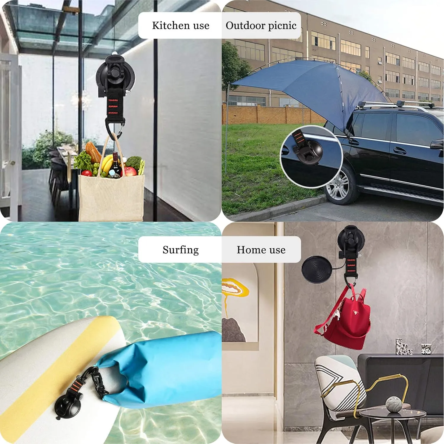 CONBOLA Suction Cups Hooks 8 pcs Car Camping Essentials Heavy Duty Tie Down Suction Cup Camper Accessories with Securing Hook Strong Power for Car Awning Boat SUV Tent Trap Window Glass.(8 pcs)