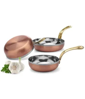 Copper Coating Serving Fry Pan with Brass Handle #2, 475 ML, Stainless Steel, 5.25"