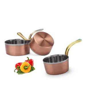 Copper Polish Finish Serving Mini Sauce Pan Set, Stainless Steel, 350 ml, 475 ml, 590 ml