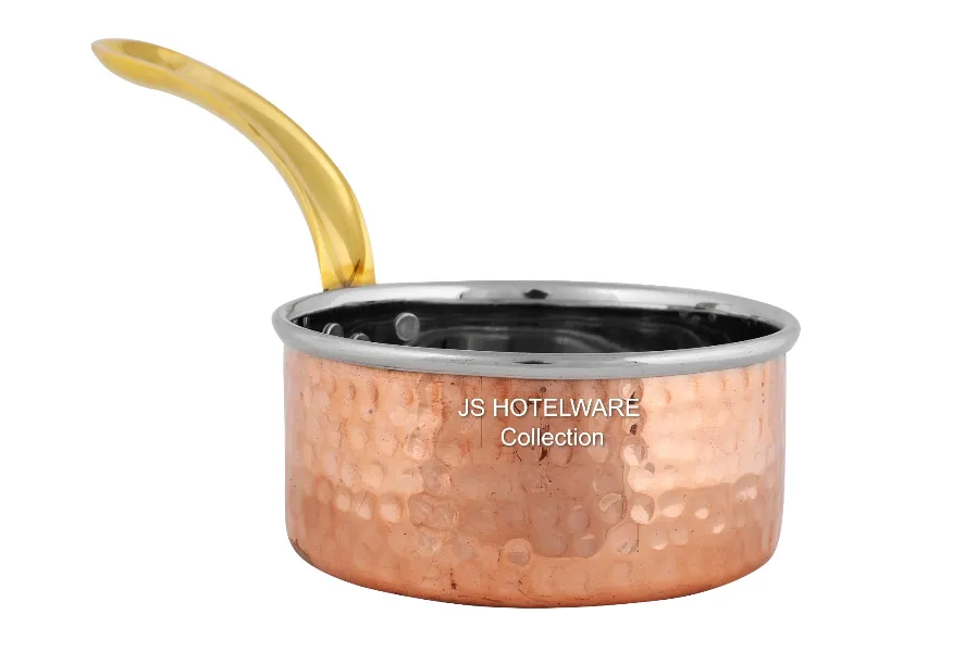 Copper/Stainless Steel D/W Hammered Sauce Pan with Brass Handle #2, 600 ML, 5.25"