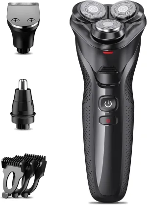 Cordless Electric Razor for Men: 3-in-1 Shaver for Beard/Nose/Sideburns - IPX7 Waterproof Travel Kit - Turbo Speed & Precision Blades, Dusky Black
