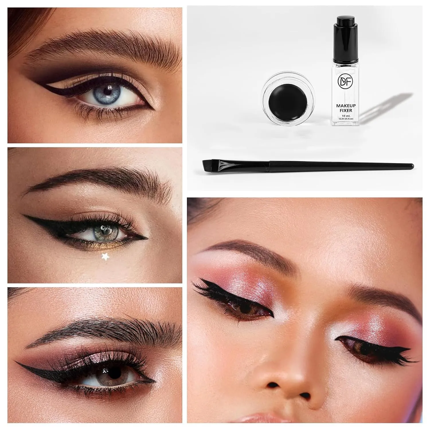 Cosmetics Pigment Activator,Makeup Mixing Liquid Eyeliner Gel Set,Long Lasting Waterproof High-Intensity Pigments Smudge-Proof Eye Liner Gel,Makeup Mixing Liquid With Long Eyeliner Brush Set