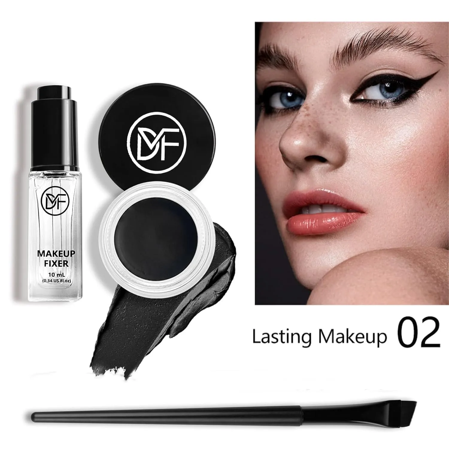 Cosmetics Pigment Activator,Makeup Mixing Liquid Eyeliner Gel Set,Long Lasting Waterproof High-Intensity Pigments Smudge-Proof Eye Liner Gel,Makeup Mixing Liquid With Long Eyeliner Brush Set