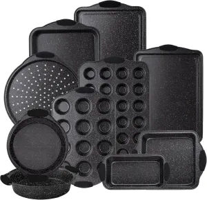 Country Kitchen Nonstick Stackable Bakeware Set - Durable, Easy Release Baking Set, Black, 10 Pcs