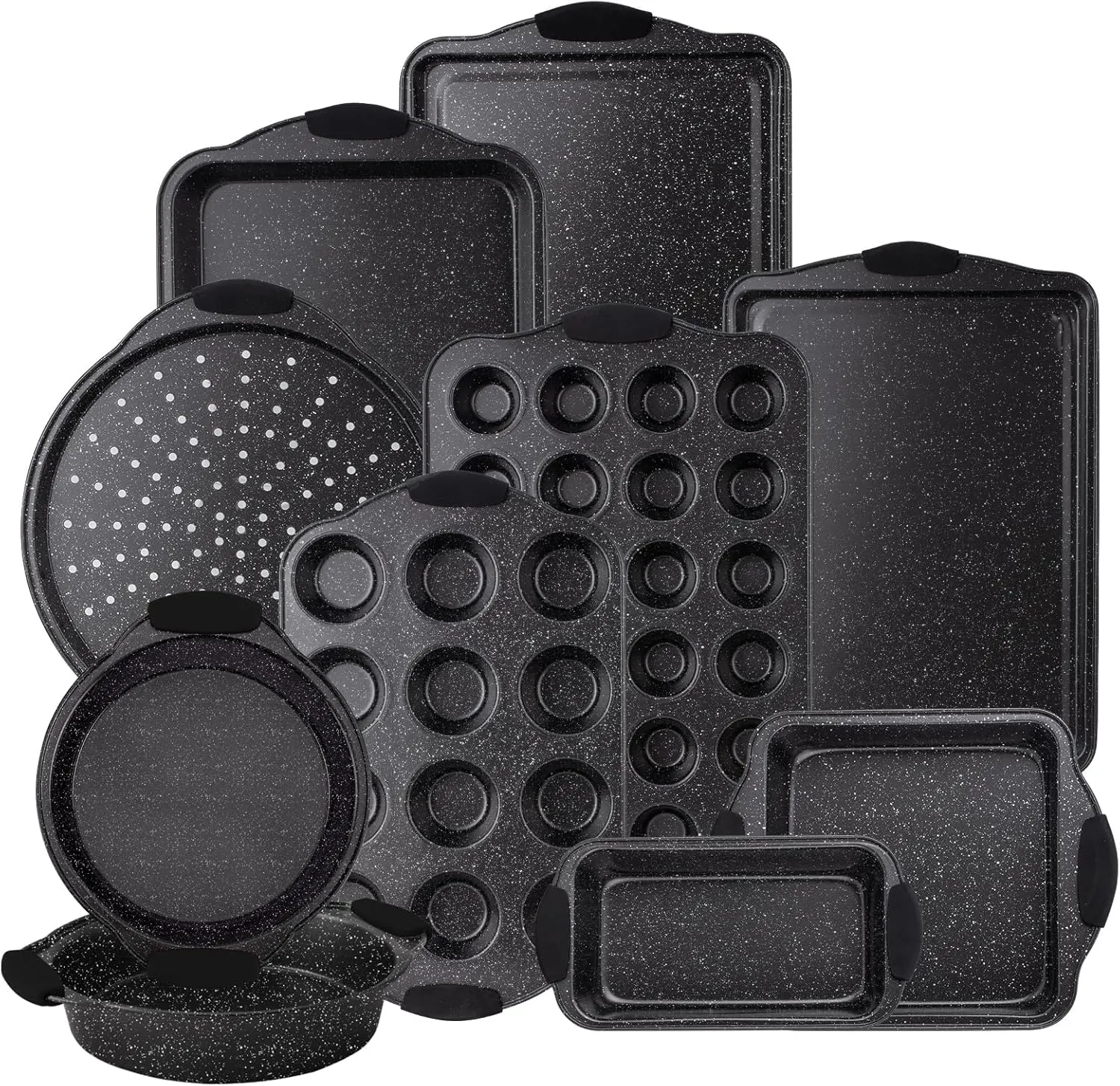 Country Kitchen Nonstick Stackable Bakeware Set - Durable, Easy Release Baking Set, Black, 10 Pcs