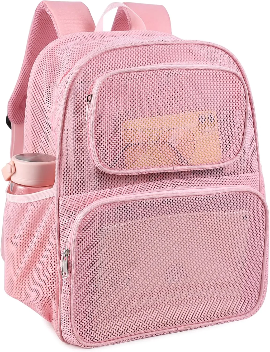 COVAX Large Mesh Bookbag, Semi-transparent College Backpack, See Through Mesh Backpack with Bungee and Comfort Padded Straps for Travel, Swimming, Beach, Outdoor Sports (Pink)