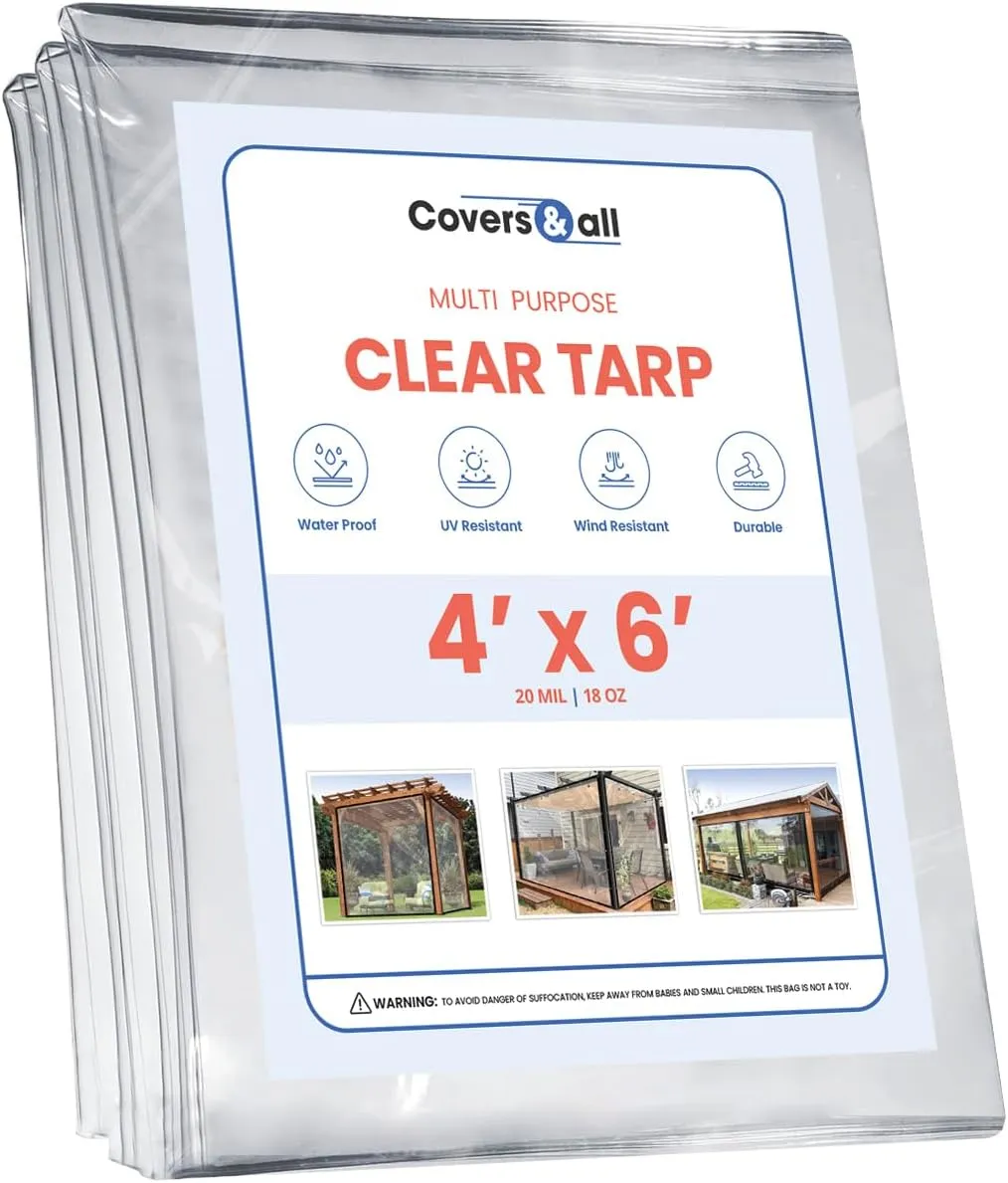 Covers & all Clear Tarps Made of Waterproof & Tear Resistant Vinyl Coated PVC Material, 18 oz, 560 GSM 20 mil Tarpaulin (4' H x 6' W Feet)