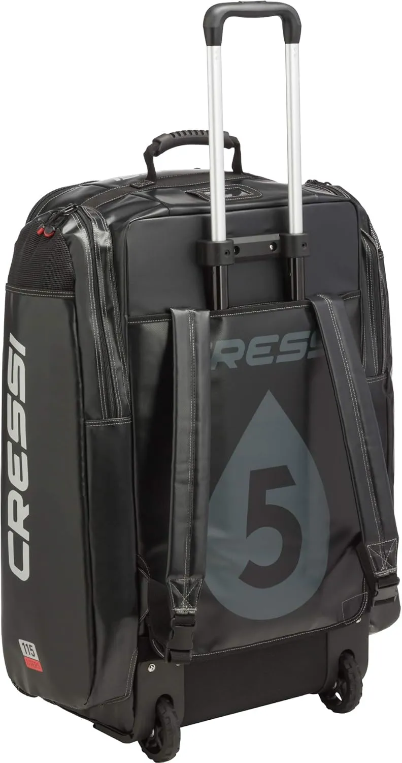 Cressi Strong Large Capacity Roller Luggage Bag 115L with Backpack Straps - Moby 5 designed in Italy