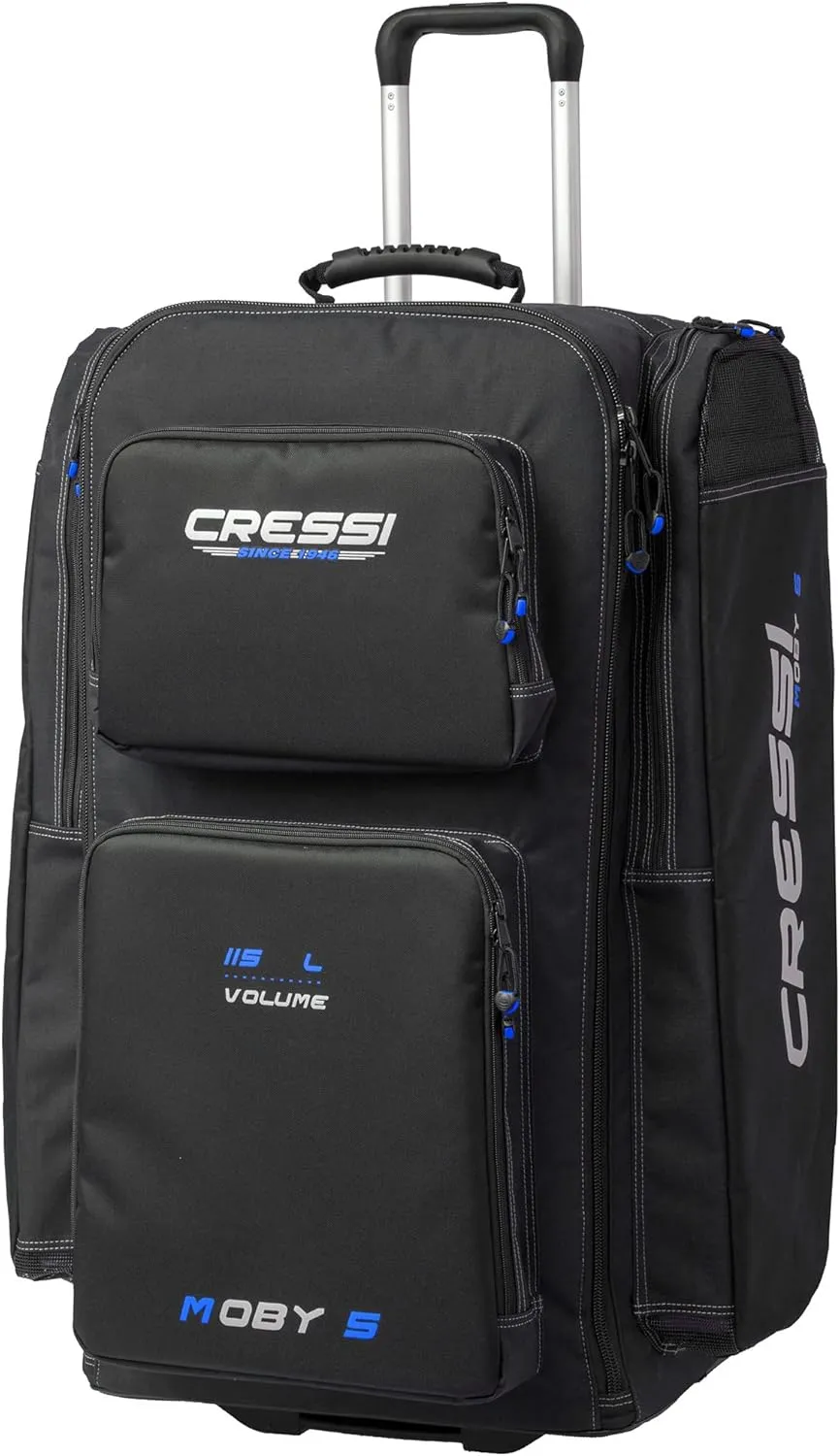 Cressi Strong Large Capacity Roller Luggage Bag 115L with Backpack Straps - Moby 5 designed in Italy